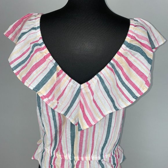 Express L Multicolor Metallic Striped Tiered V-Neck Peplum Ruffle Elastic Top - Picture 8 of 12